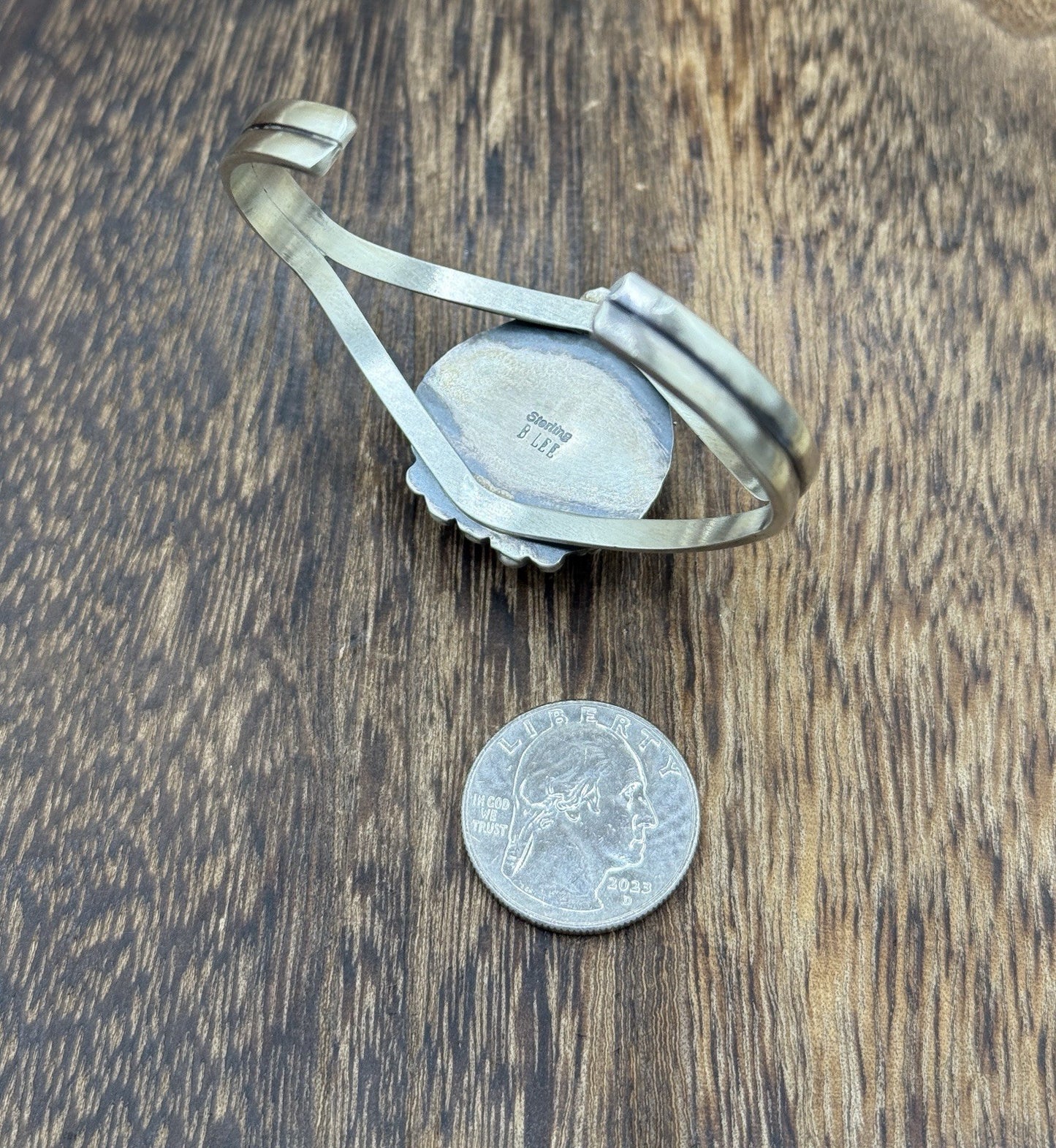 Navajo Handmade Sterling Silver Kingman Turquoise Heart Bracelet Cuff Betta Lee