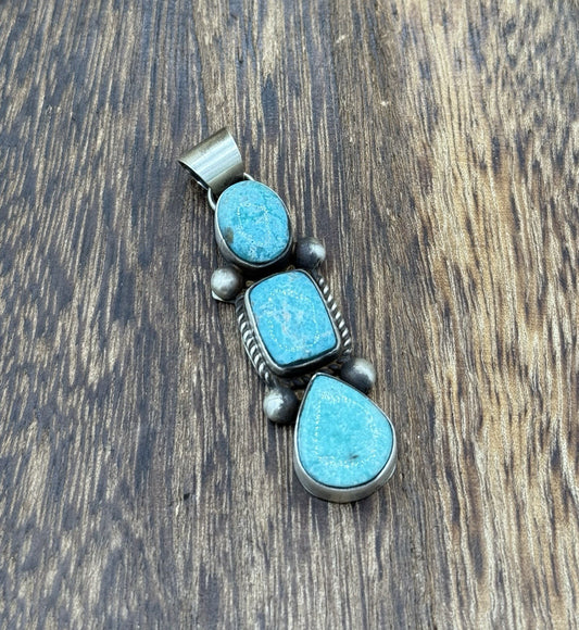 Navajo Handmade Sterling Silver White Water Turquoise Cluster Drop Pendant
