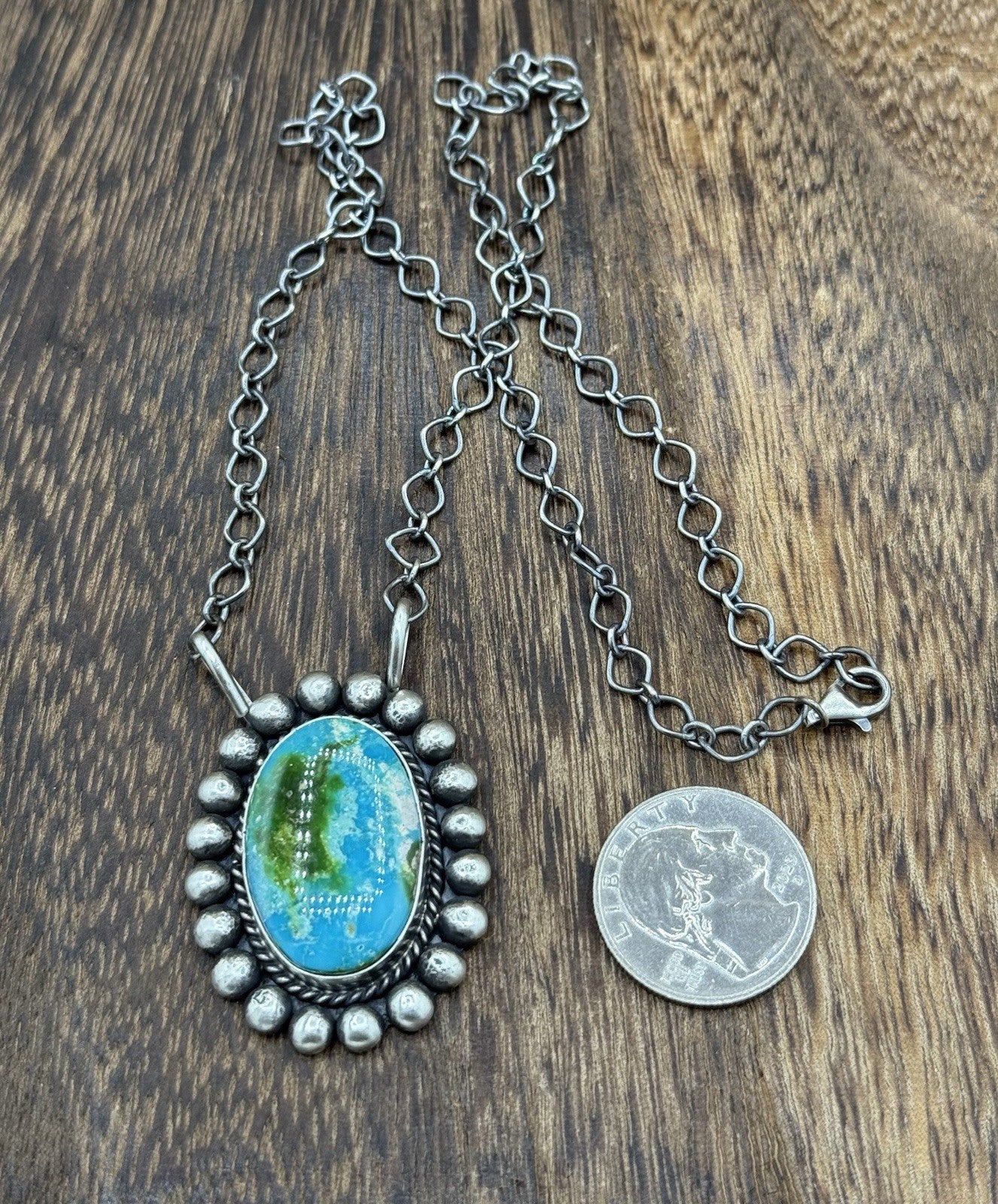 Native Navajo Handmade Sterling Silver Sonoran Gold Turquoise Necklace 18” Large