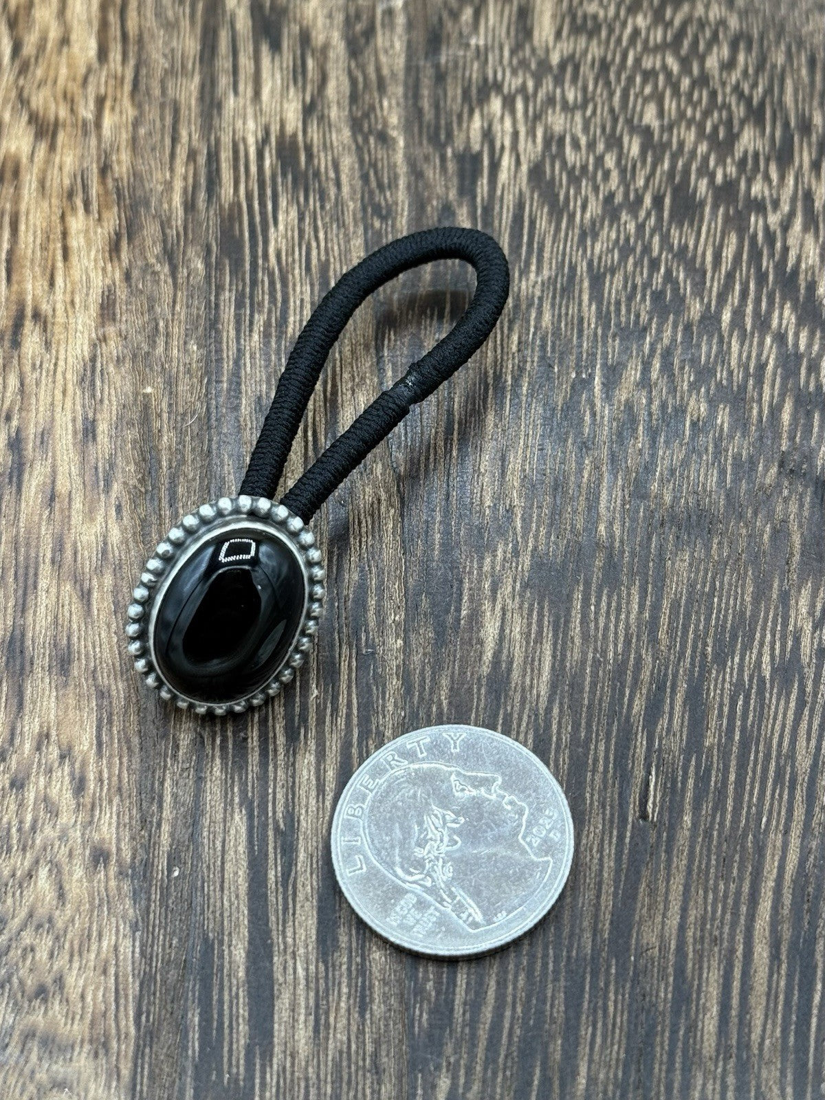 Native American Navajo Handmade Sterling Silver Black Onyx Hair Tie