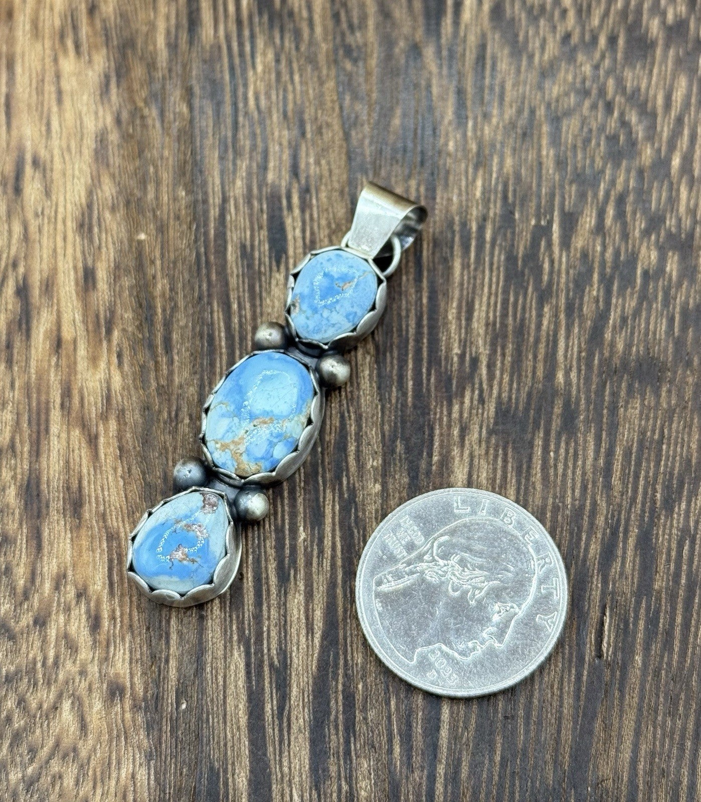 Navajo Handmade Sterling Silver Golden Hills Turquoise Cluster Drop Pendant