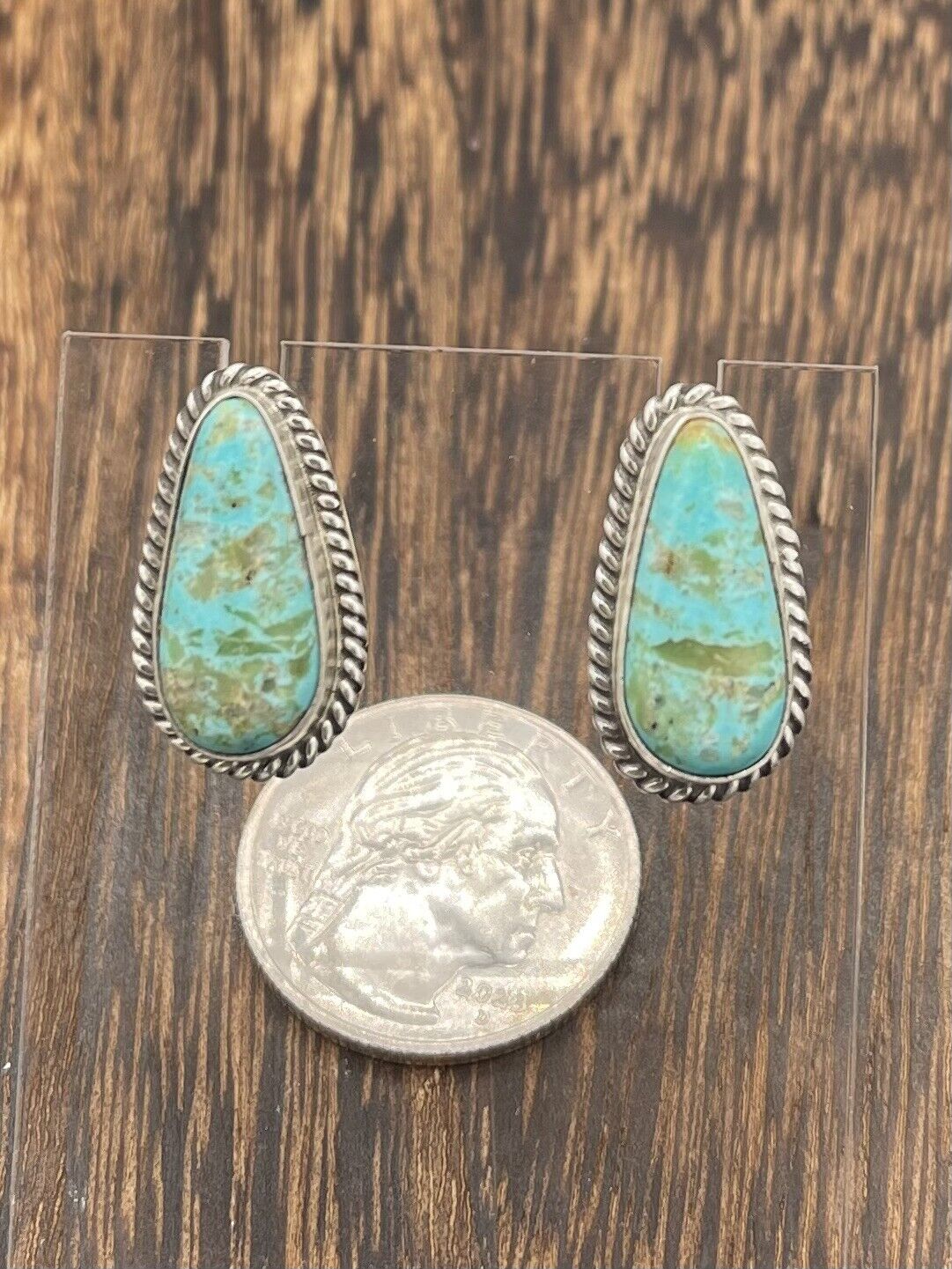 Native American Sterling Silver Navajo Handmade Natural Turquoise Post Earring