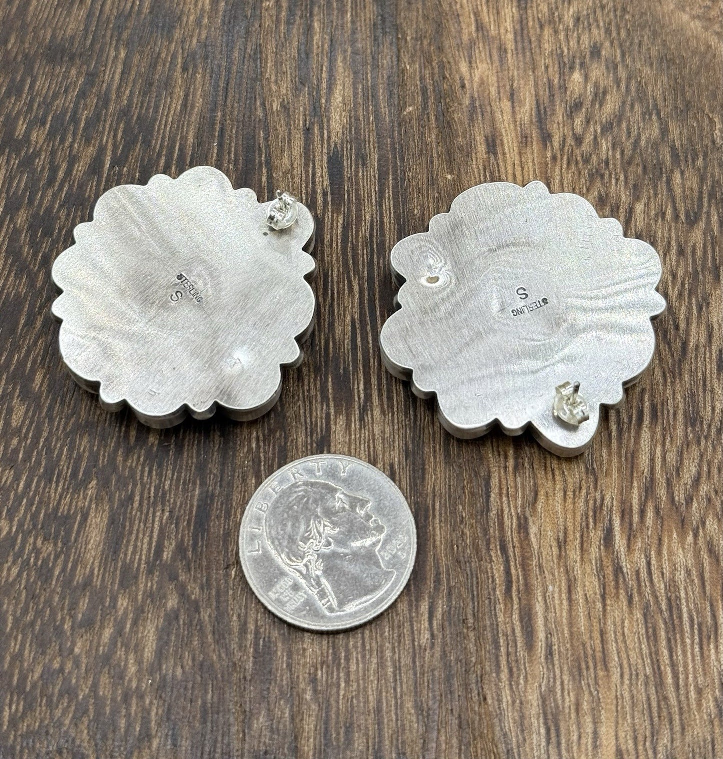 Navajo Handmade Sterling Silver Blue Bird Turquoise Cluster Post Earrings