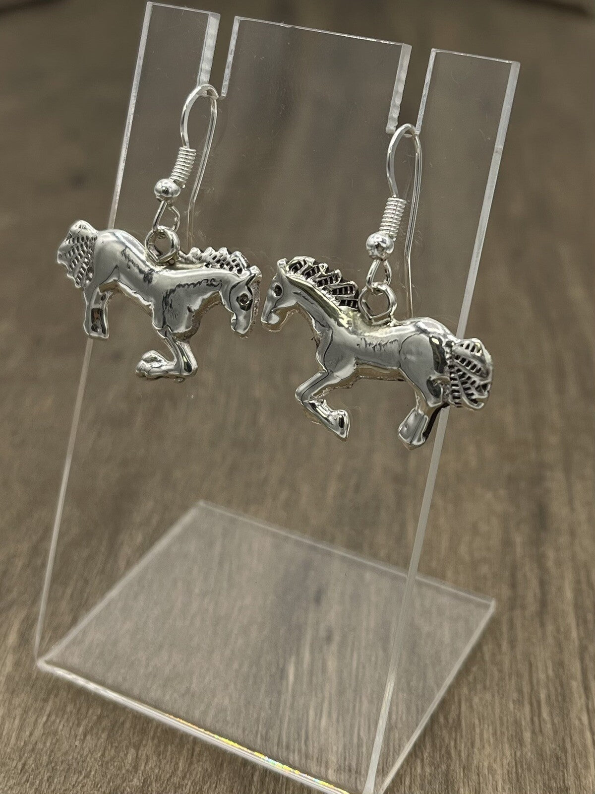 Native American Sterling Silver Navajo Handmade Dangle Horse Earrings