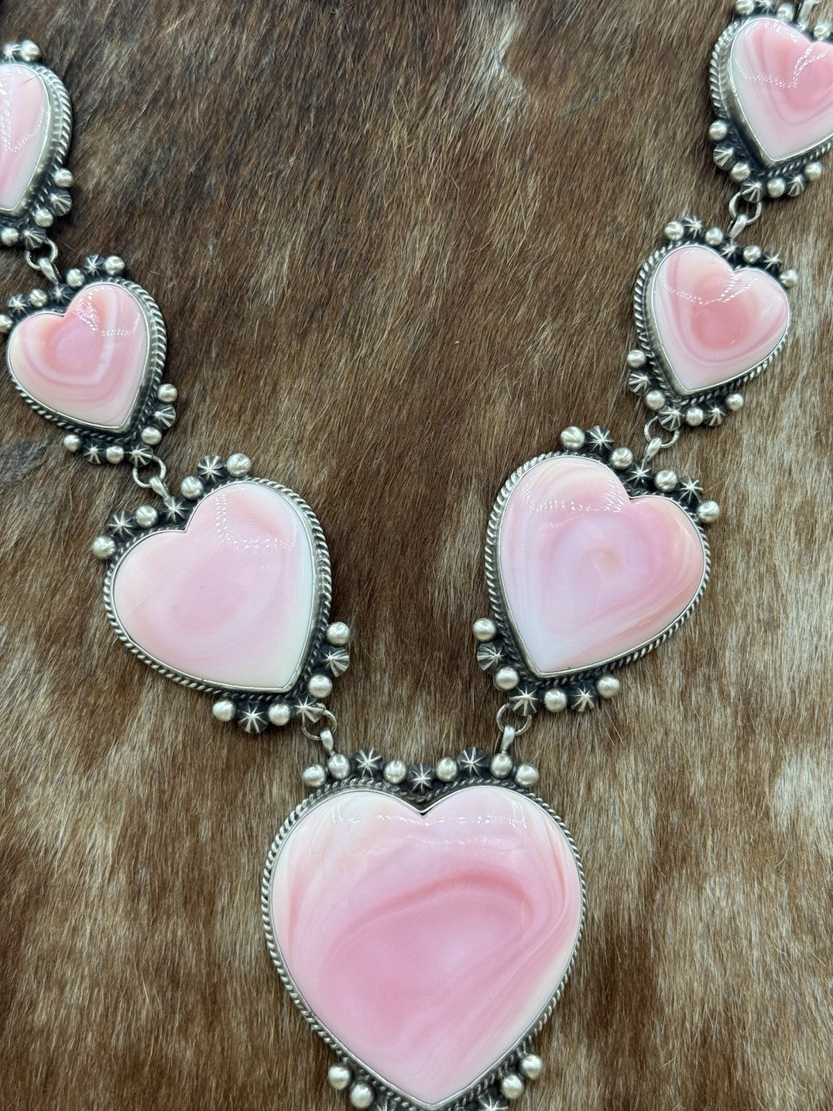 Native Navajo Handmade Sterling Silver Pink Conch Shell Y Lariat Necklace 25”