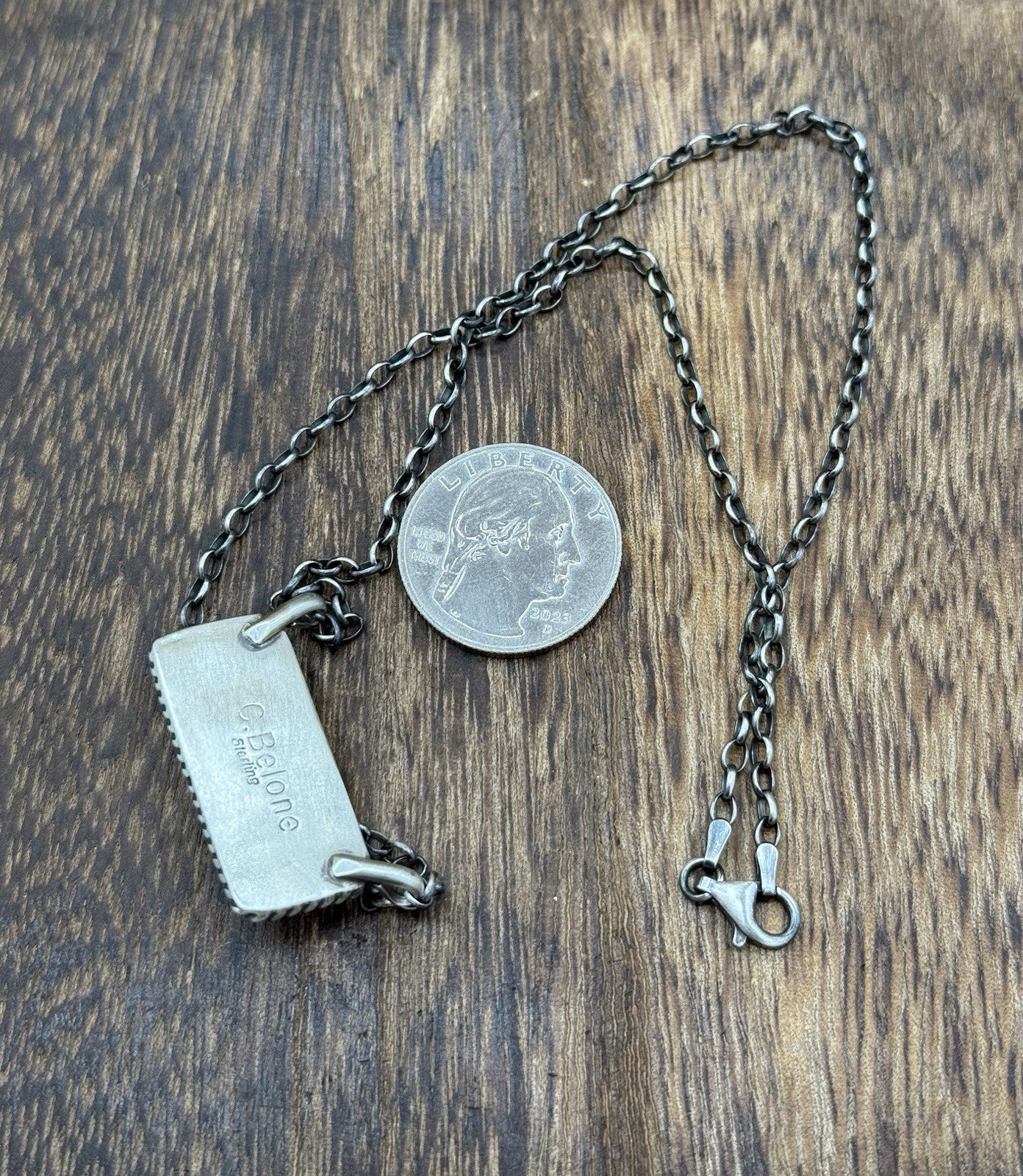 Native Navajo Handmade Sterling Silver Kingman Turquoise Bar Necklace 18”