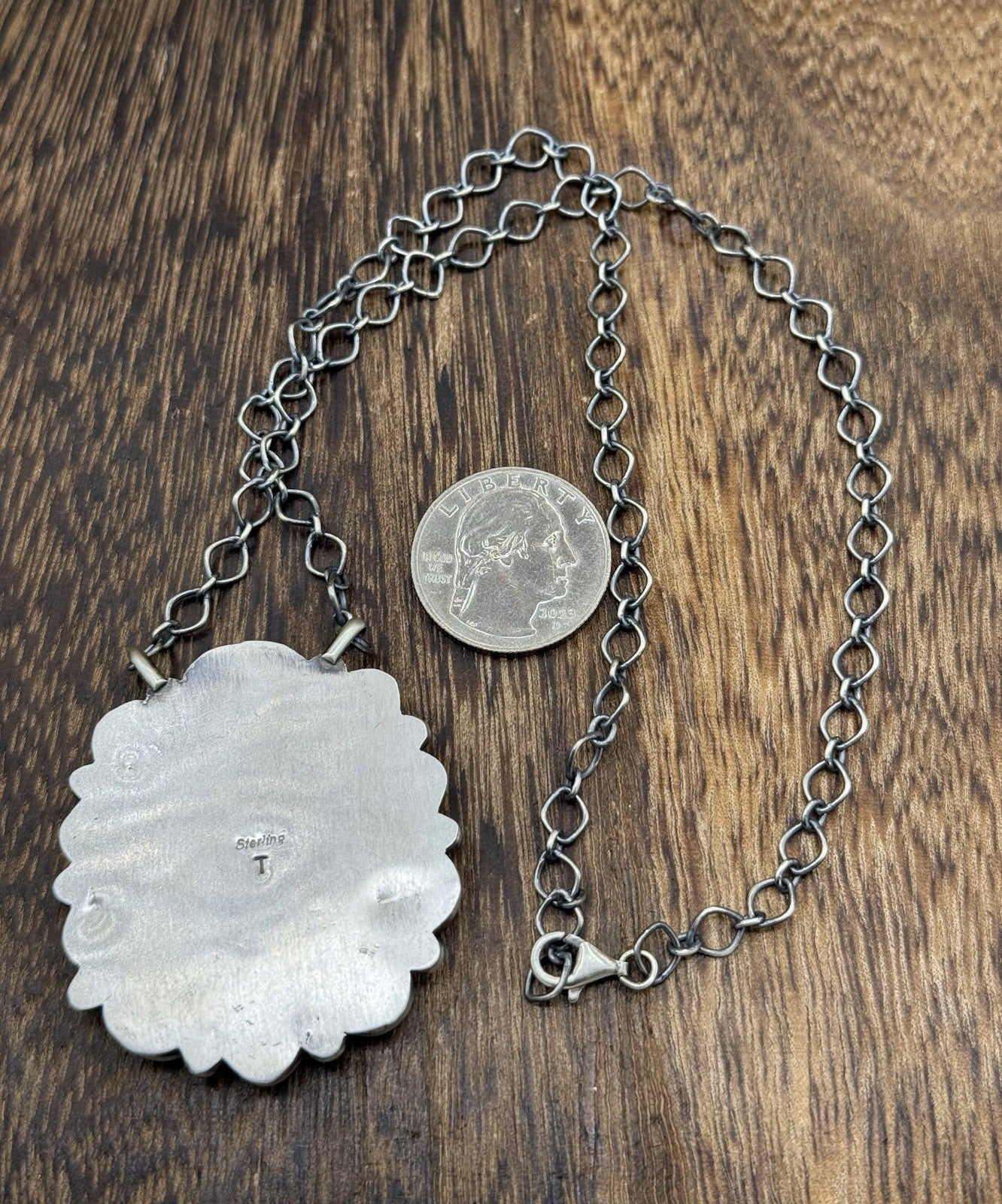 Navajo Handmade Silver Sonoran Gold Turquoise Liberty Coin Cluster Necklace 18”