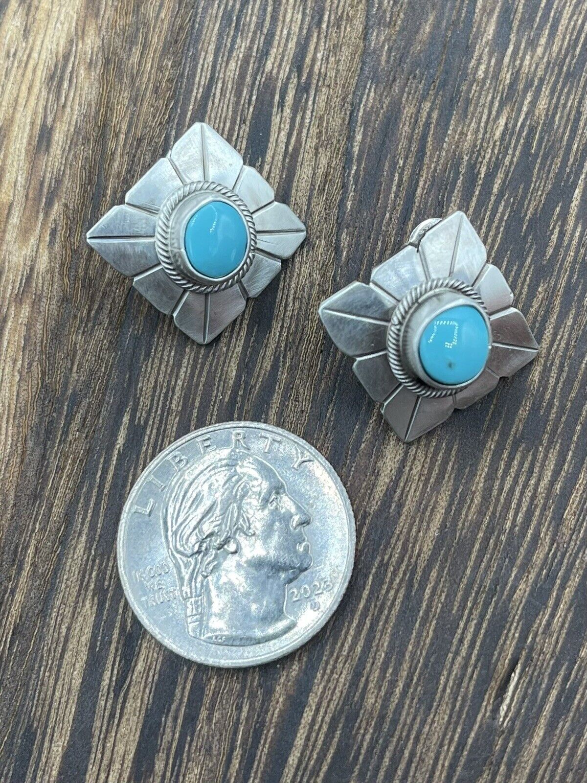 Native American Sterling Silver Navajo Handmade Turquoise post Stud Earrings