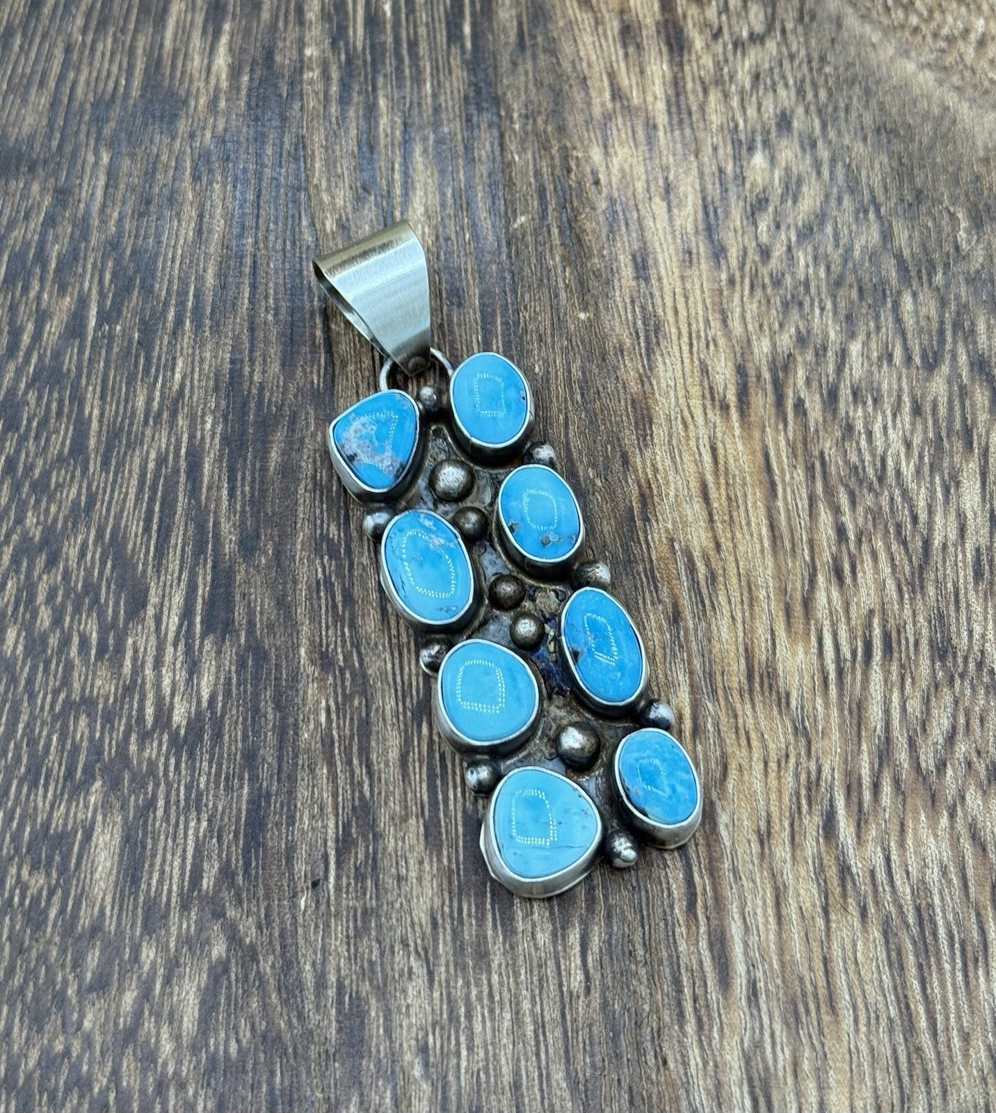 Native Navajo Handmade Sterling Silver Blue Ridge Turquoise Cluster Drop Pendant