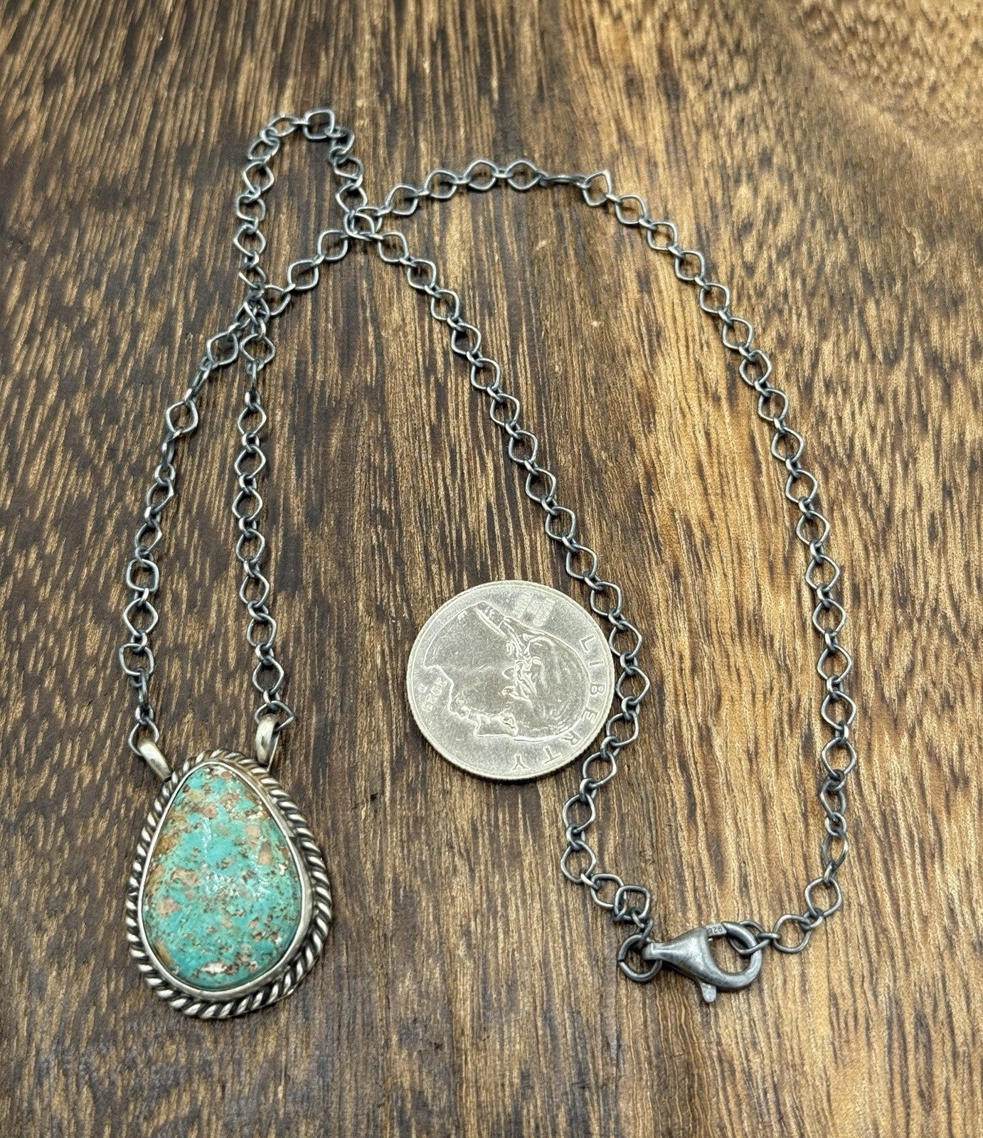 Native Navajo Handmade Sterling Silver Royston Turquoise Bar Necklace 18”