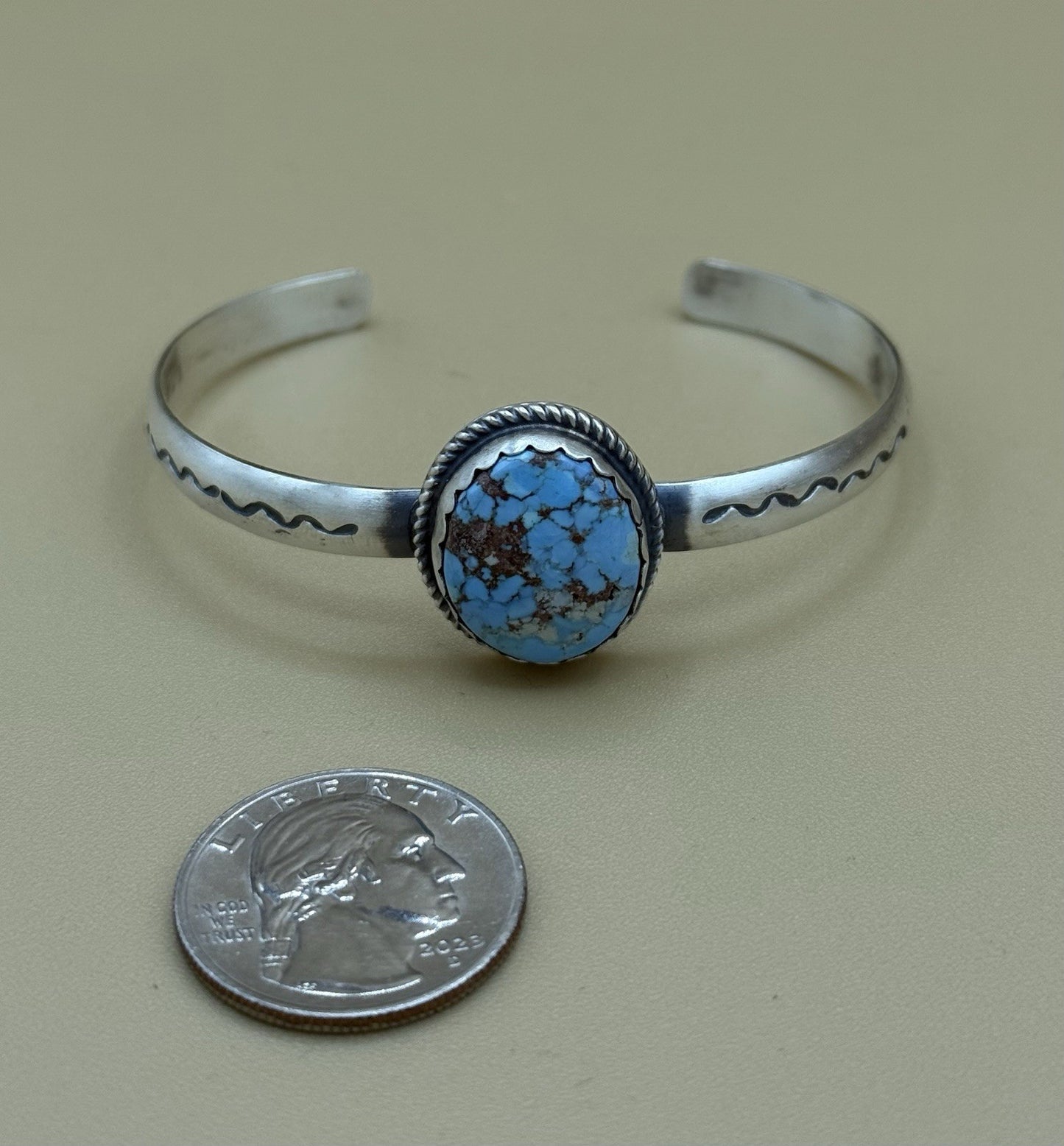 Navajo Handmade Sterling Silver Golden Hills Turquoise Stacker Cuff Bracelet