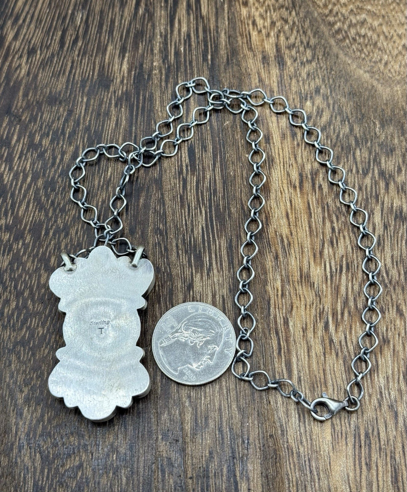 Navajo Handmade Silver White Water Turquoise Liberty Coin Cluster Necklace 18”