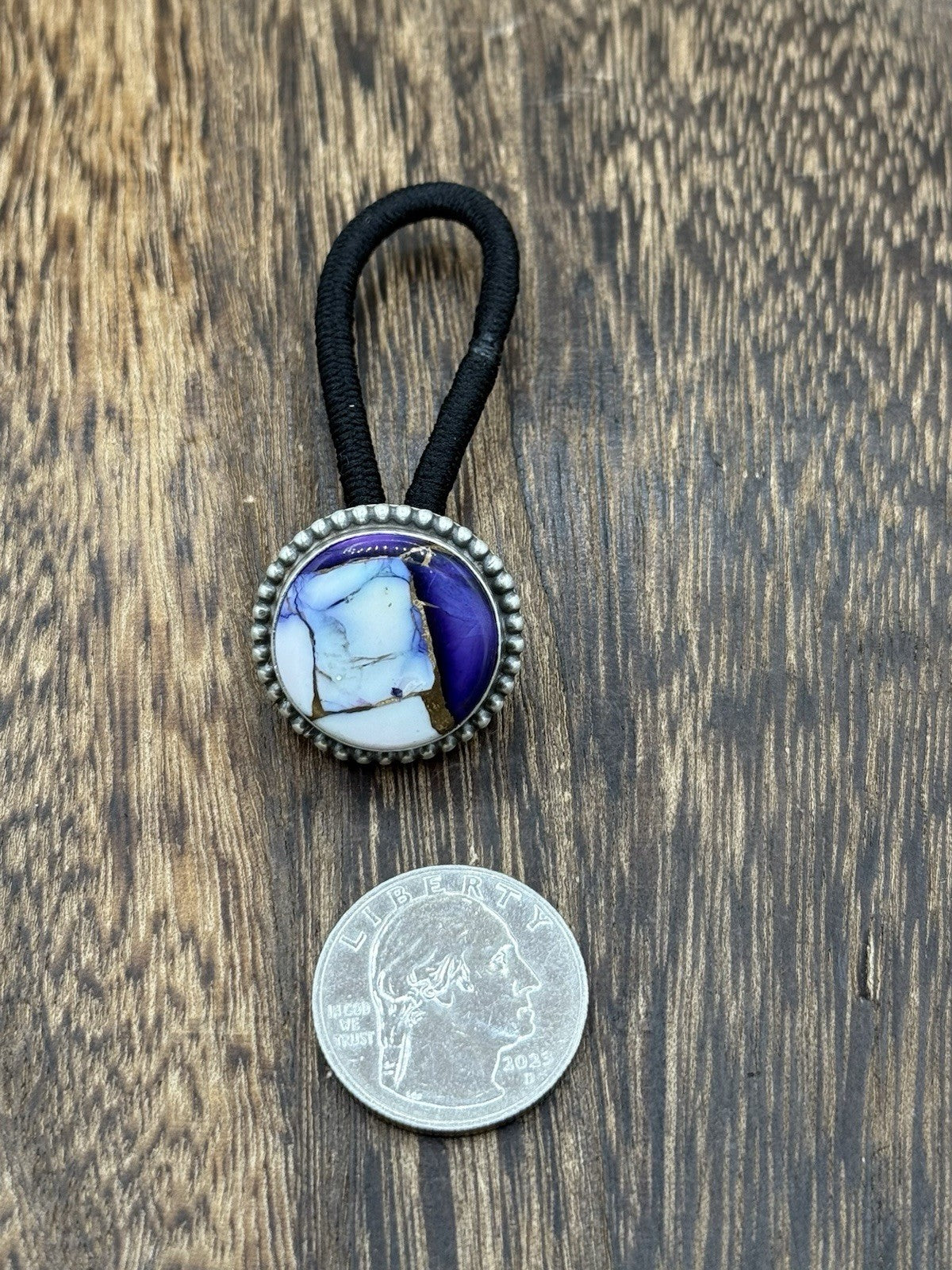 Native American Navajo Handmade Sterling Silver Violet Rose Dahlia Hair Tie