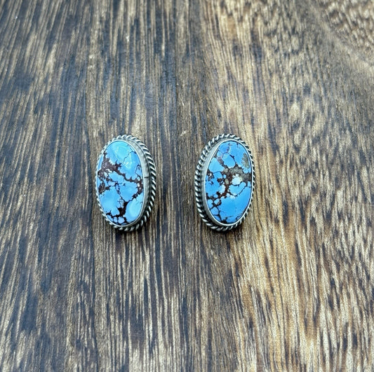 Native Navajo Handmade Sterling Silver Golden Hills Turquoise Post Stud Earrings