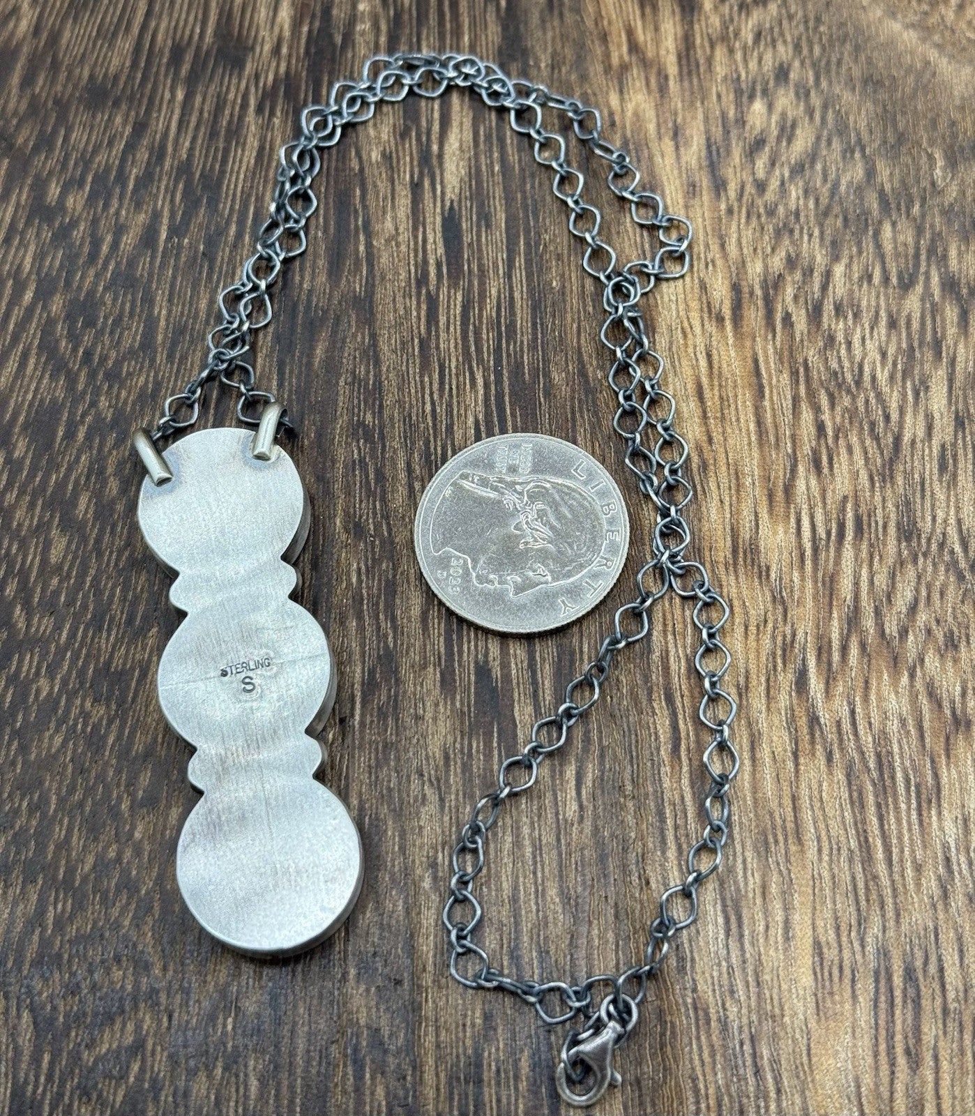 Navajo Handmade Sterling Silver Liberty Dime Cluster Bar Lariat Necklace 18”