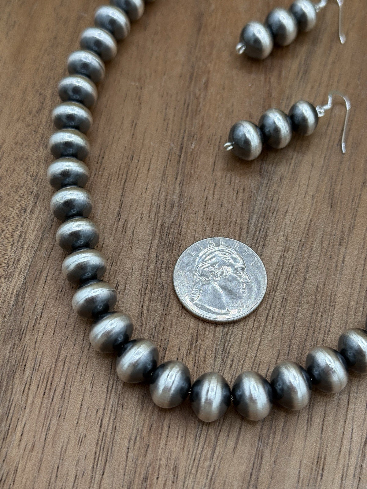 Authentic Navajo Handmade Old Look Navajo Pearl Bead Necklace Set 18” 10mm