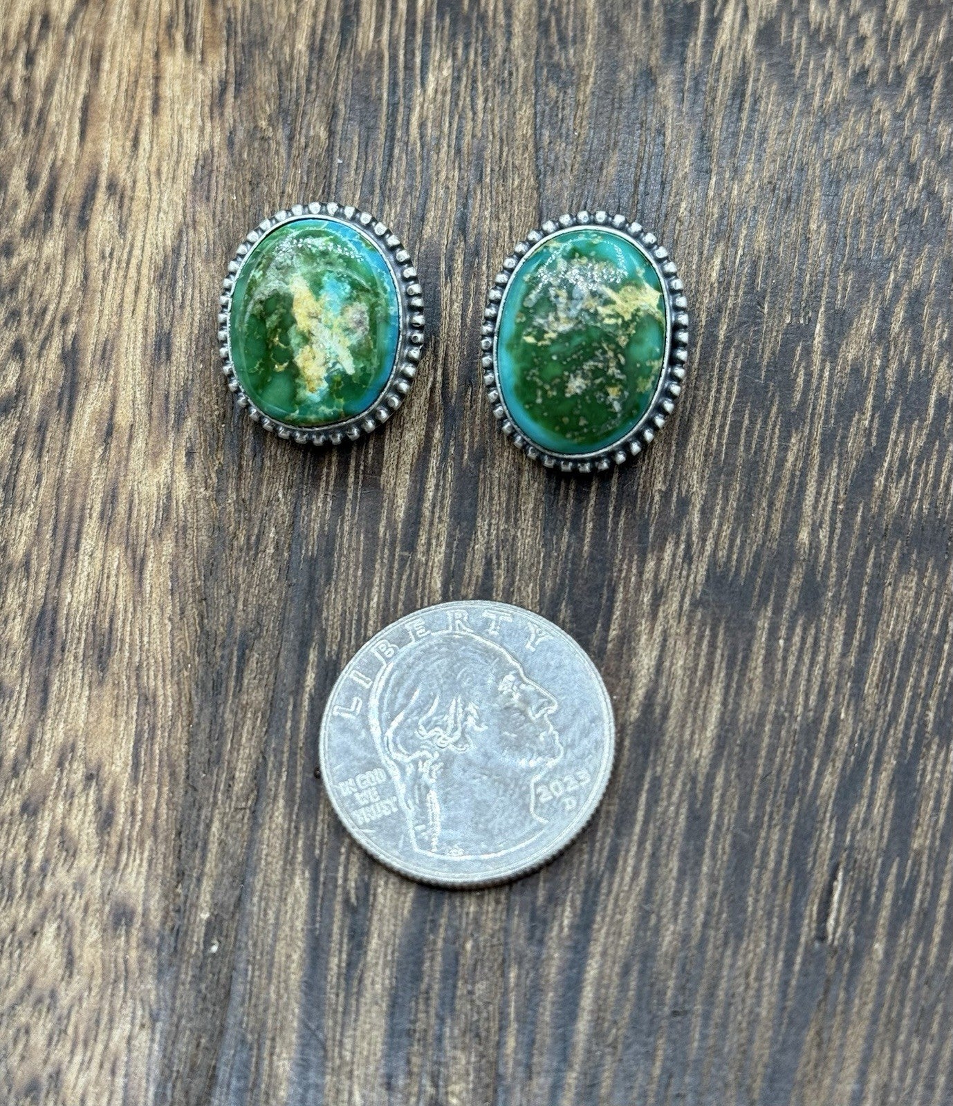 Navajo Handmade Sterling Silver Sonoran Gold Turquoise Post Stud Earrings