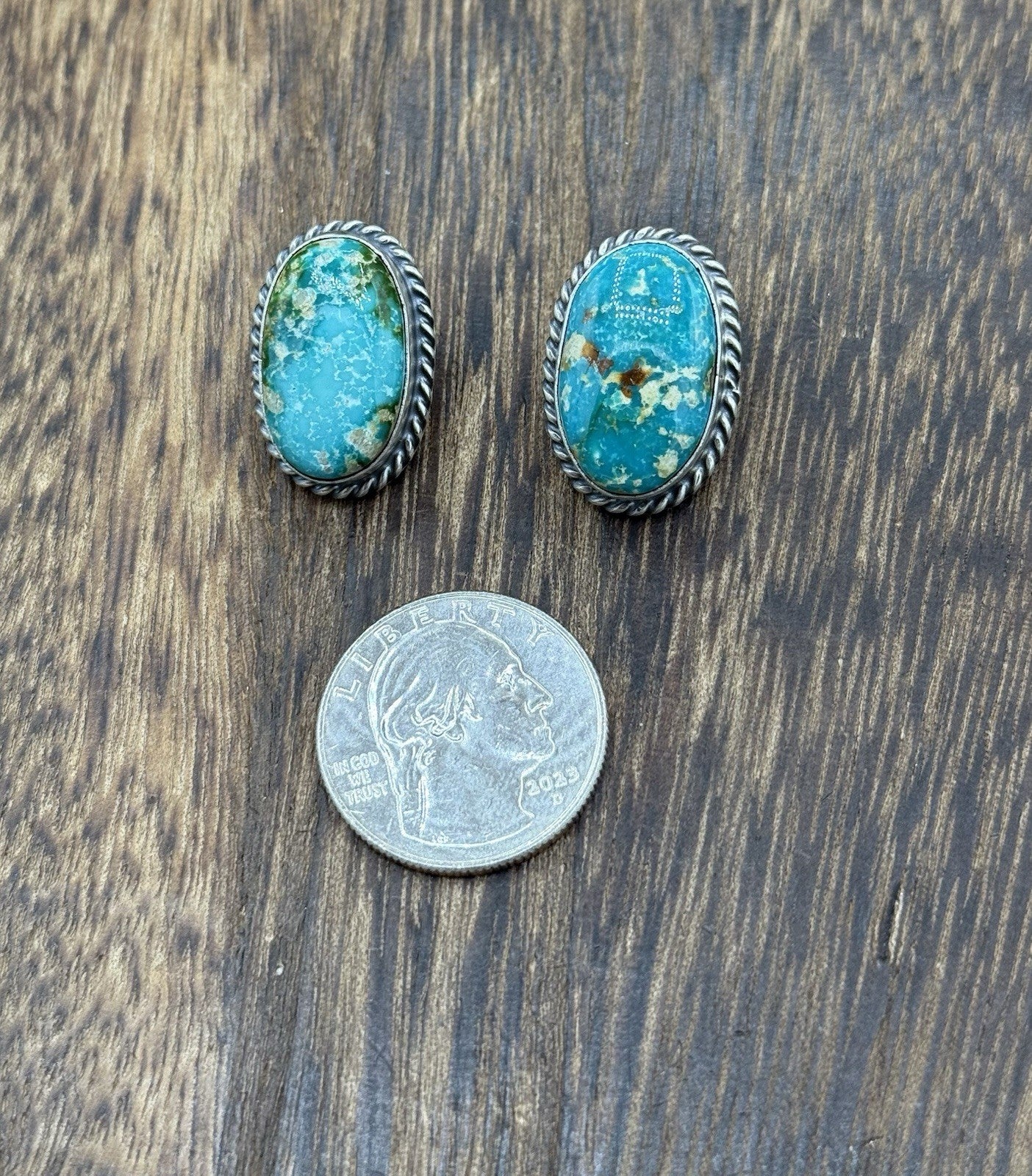 Navajo Handmade Sterling Silver Sonoran Gold Turquoise Post Stud Earrings