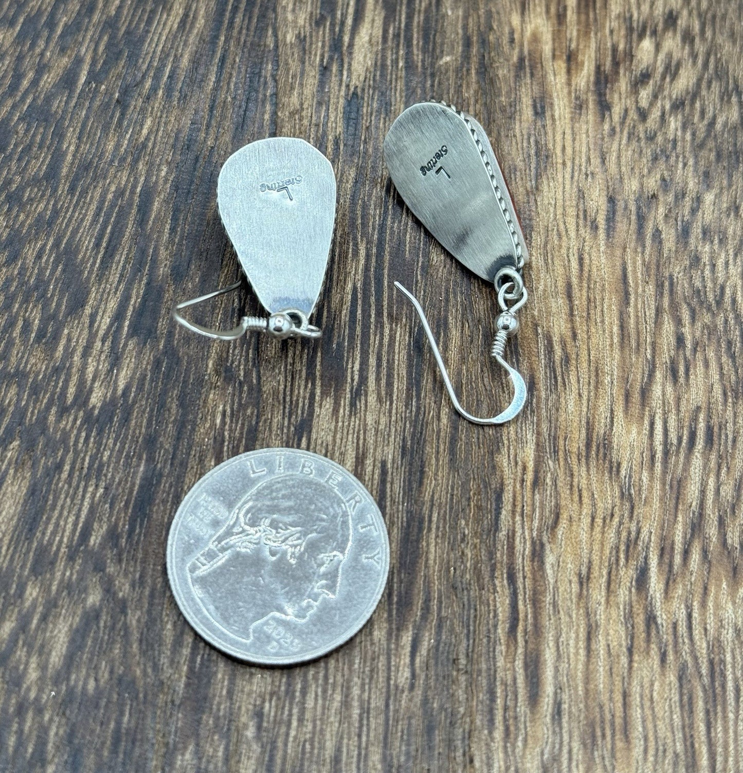 Native Navajo Handmade Sterling Silver Red Spiny Oyster Shell Dangle Earrings