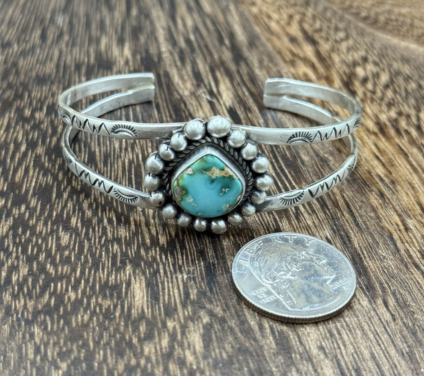 Native Navajo Handmade Sterling Silver Sonoran Gold Turquoise Cuff Bracelet
