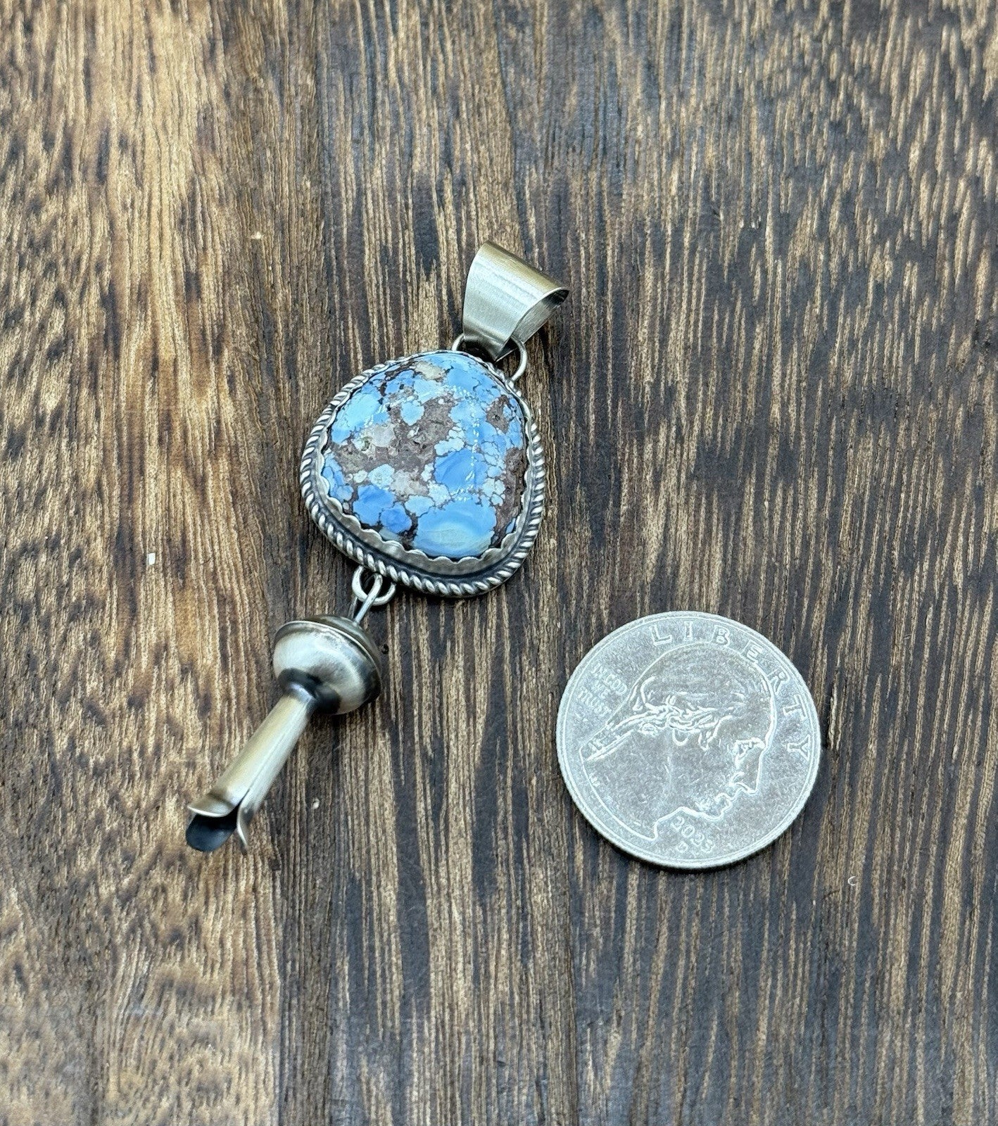 Navajo Handmade Sterling Silver Golden Hills Turquoise Dangle Blossom Pendant