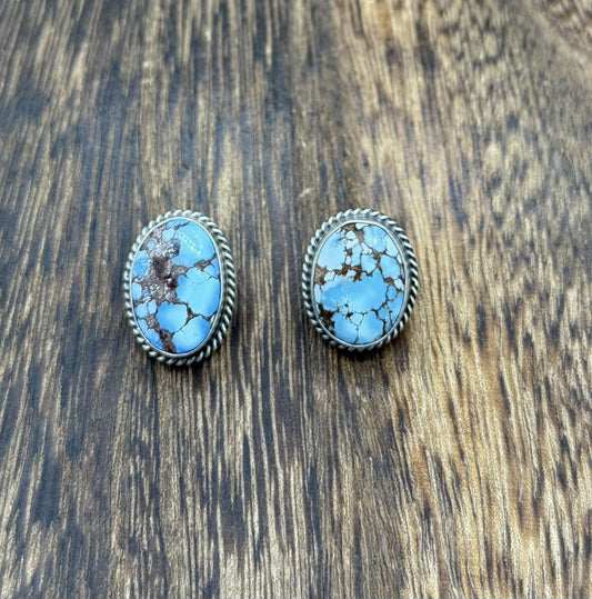 Native Navajo Handmade Sterling Silver Golden Hills Turquoise Post Stud Earrings