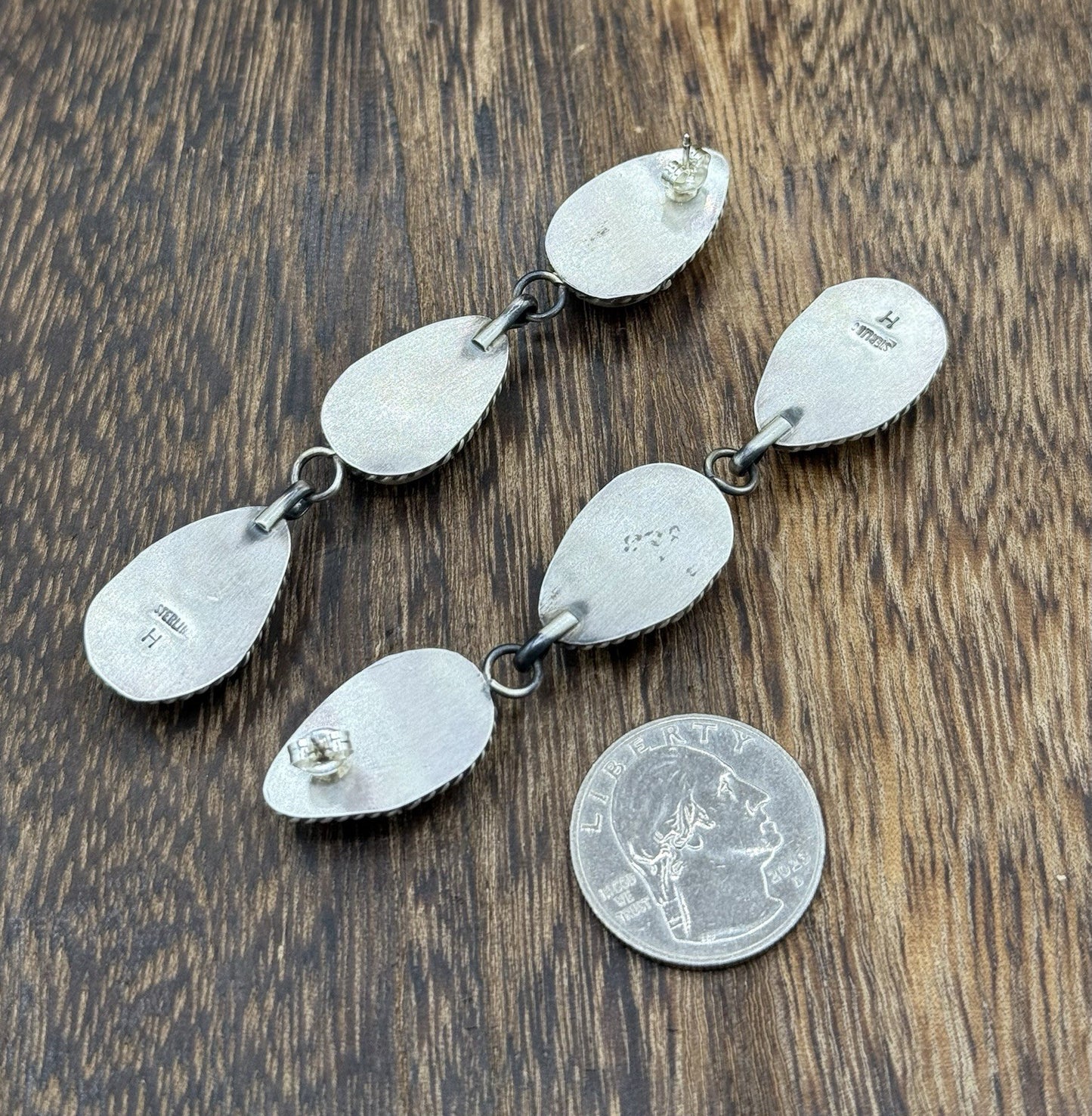 Native Navajo Handmade Sterling Silver Red Spiny Oyster Post Dangle Earrings