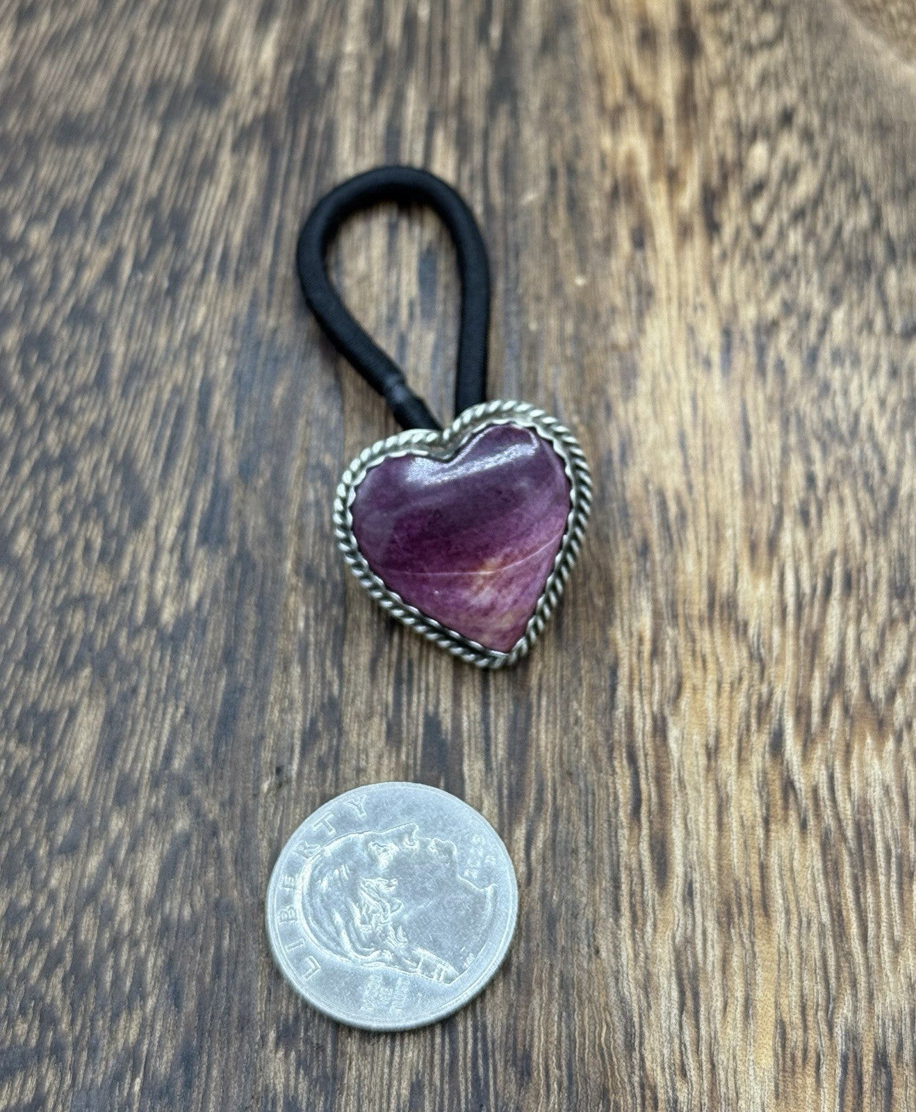 Native American Navajo Handmade Sterling Silver Purple Spiny Oyster Hair Tie