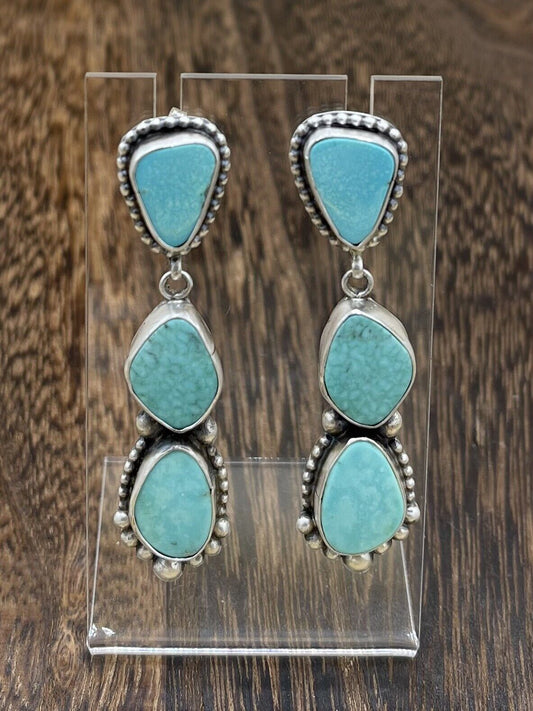 Native American Sterling Silver Navajo Handmade Turquoise Post Dangle Earrings