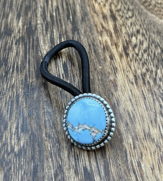 Native American Navajo Handmade Sterling Silver Golden Hills Turquoise Hair Tie