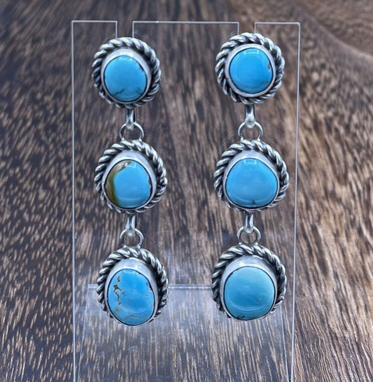 Native American Sterling Silver Navajo Handmade Turquoise Post Dangle Earrings