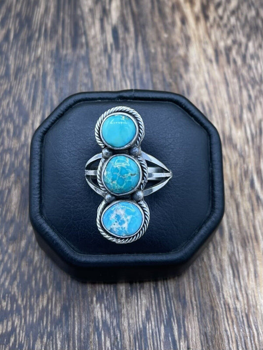 Native American Navajo Handmade Sterling Silver Sonoran Turquoise Ring Size 8