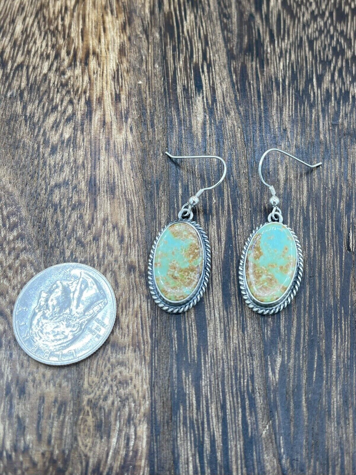 Navajo Handmade Sterling Silver Sonoran Turquoise Dangle Earrings By Byron Begay