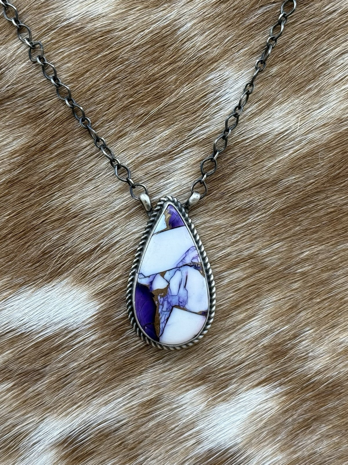 Navajo Handmade Sterling Silver Violet Rose Bar Necklace 18” By Tricia Smith