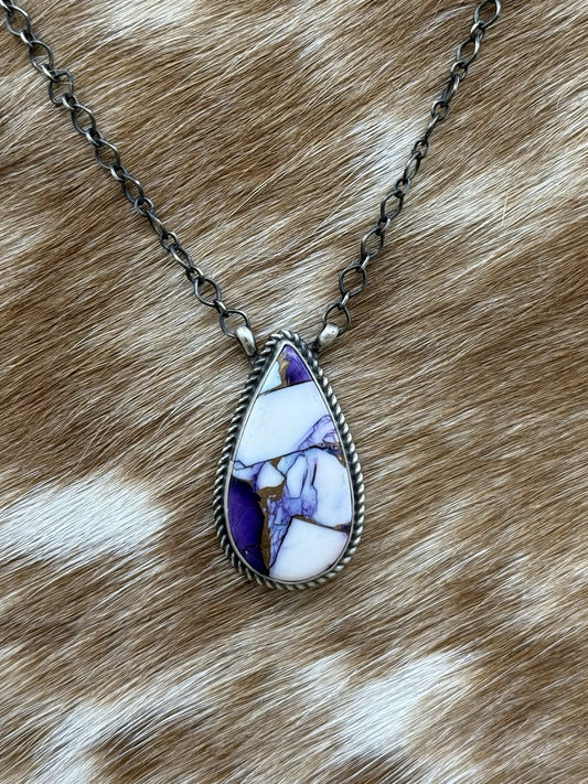 Navajo Handmade Sterling Silver Violet Rose Bar Necklace 18” By Tricia Smith