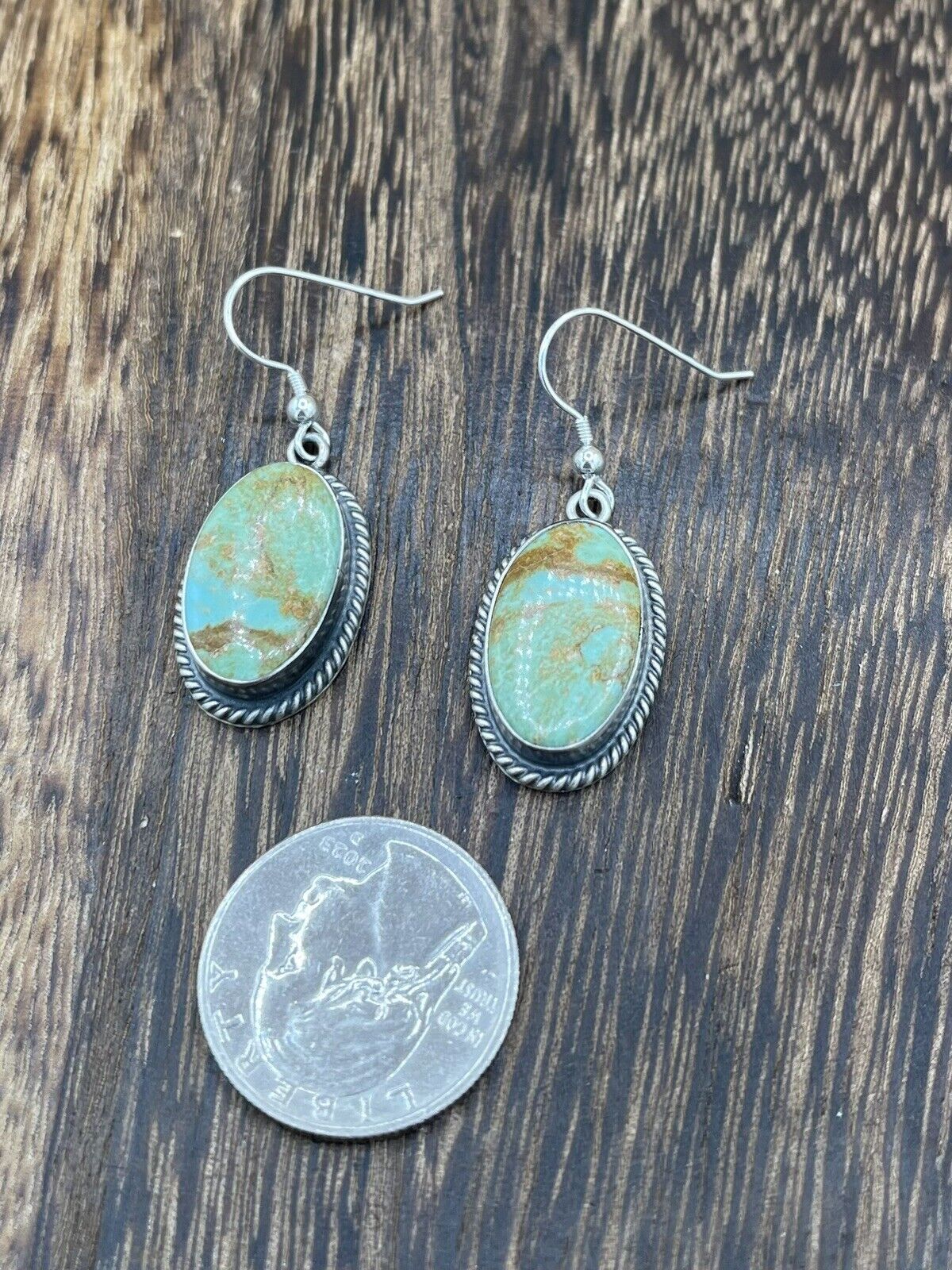 Navajo Handmade Sterling Silver Sonoran Turquoise Dangle Earrings By Byron Begay