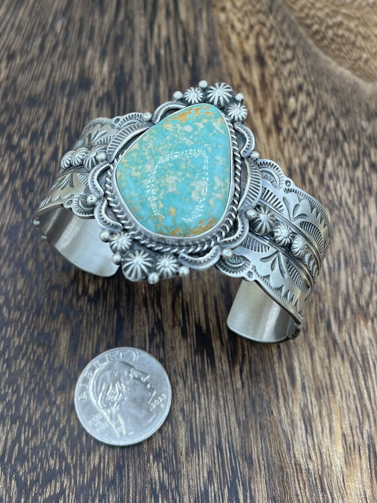 Native American Navajo Handmade Silver Royston Turquoise Cuff Bracelet Bennie R.