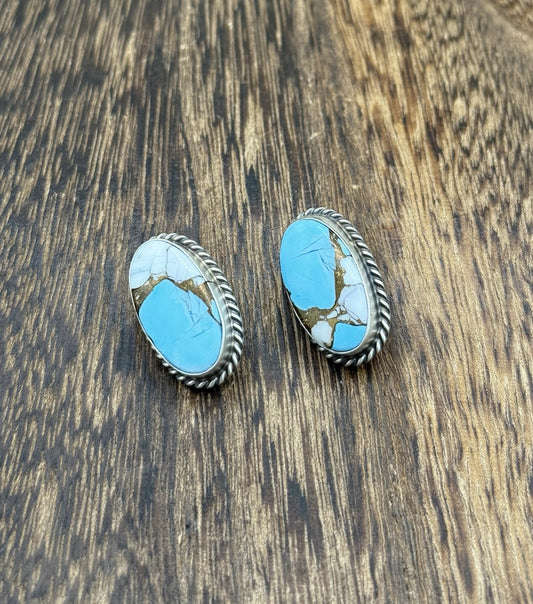 Native Navajo Handmade Sterling Silver Cotton Candy Dahlia Stud Earrings