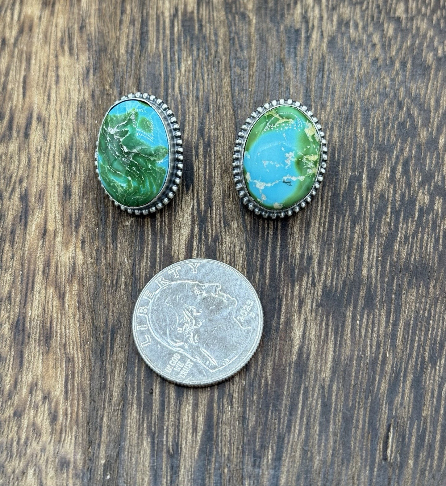Navajo Handmade Sterling Silver Sonoran Gold Turquoise Post Stud Earrings