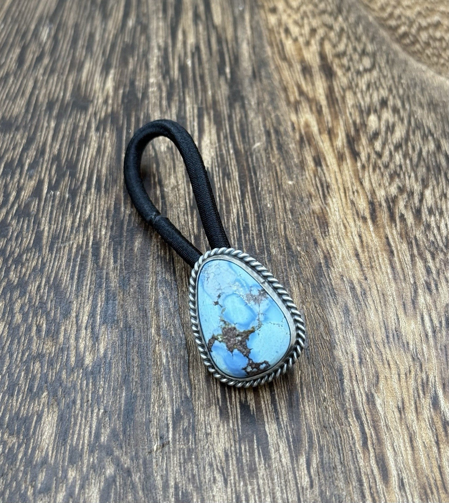 Native American Navajo Handmade Sterling Silver Golden Hills Turquoise Hair Tie