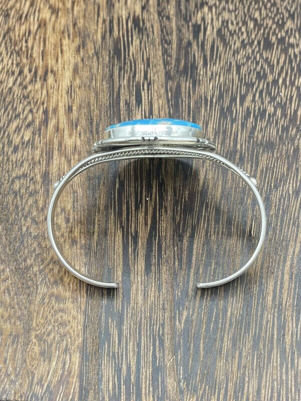 Native American Sterling Silver Navajo Handmade Kingman Turquoise Cuff Bracelet