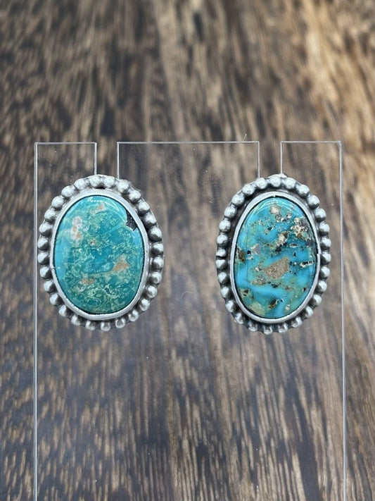 Native American Navajo Handmade Silver Thunder MT. Turquoise Post Stud Earrings