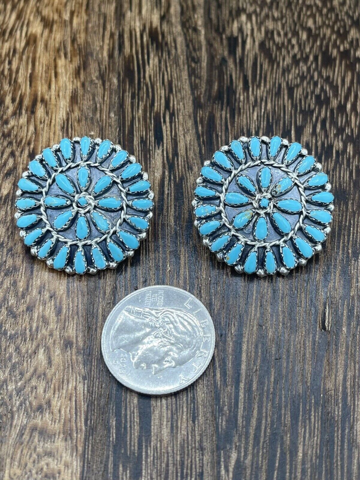 Native American Navajo Handmade Sterling Silver Turquoise Cluster Post earrings