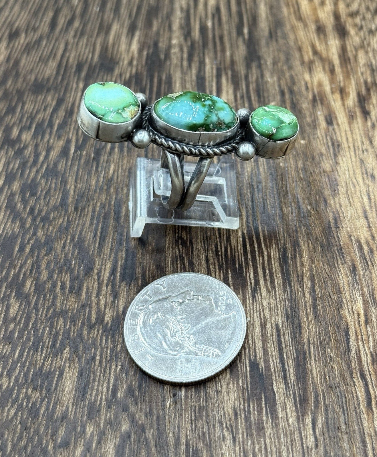 Navajo Handmade Sterling Silver Sonoran Gold Turquoise Cluster Ring Size 8