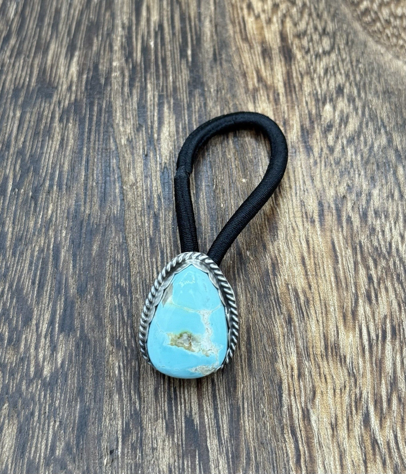 Native American Navajo Handmade Sterling Silver Royston Turquoise Hair Tie