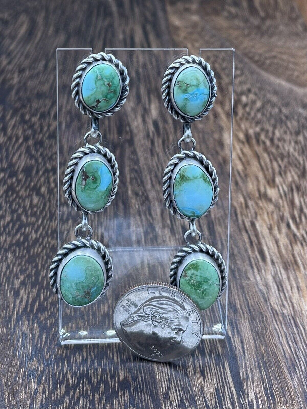 Native American Navajo Handmade Sterling Silver Turquoise Post Dangle Earrings