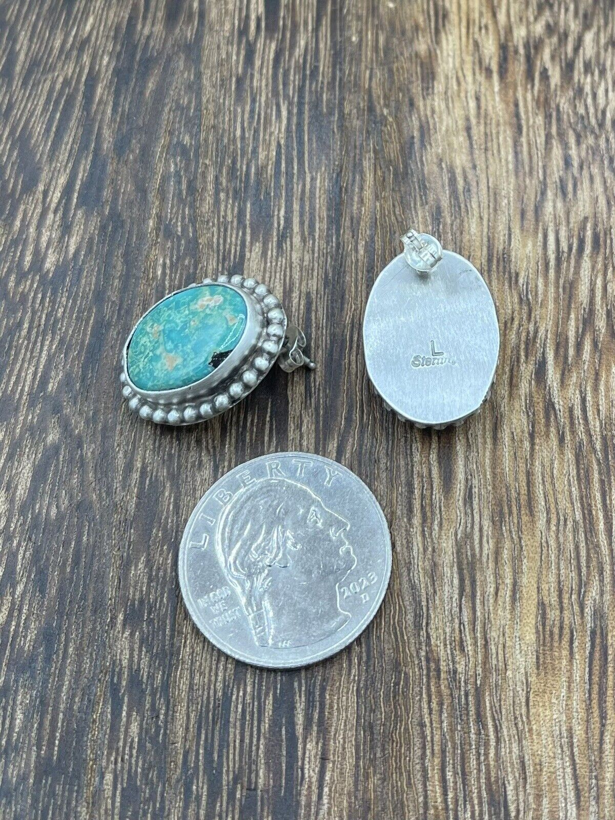 Native American Navajo Handmade Silver Thunder MT. Turquoise Post Stud Earrings