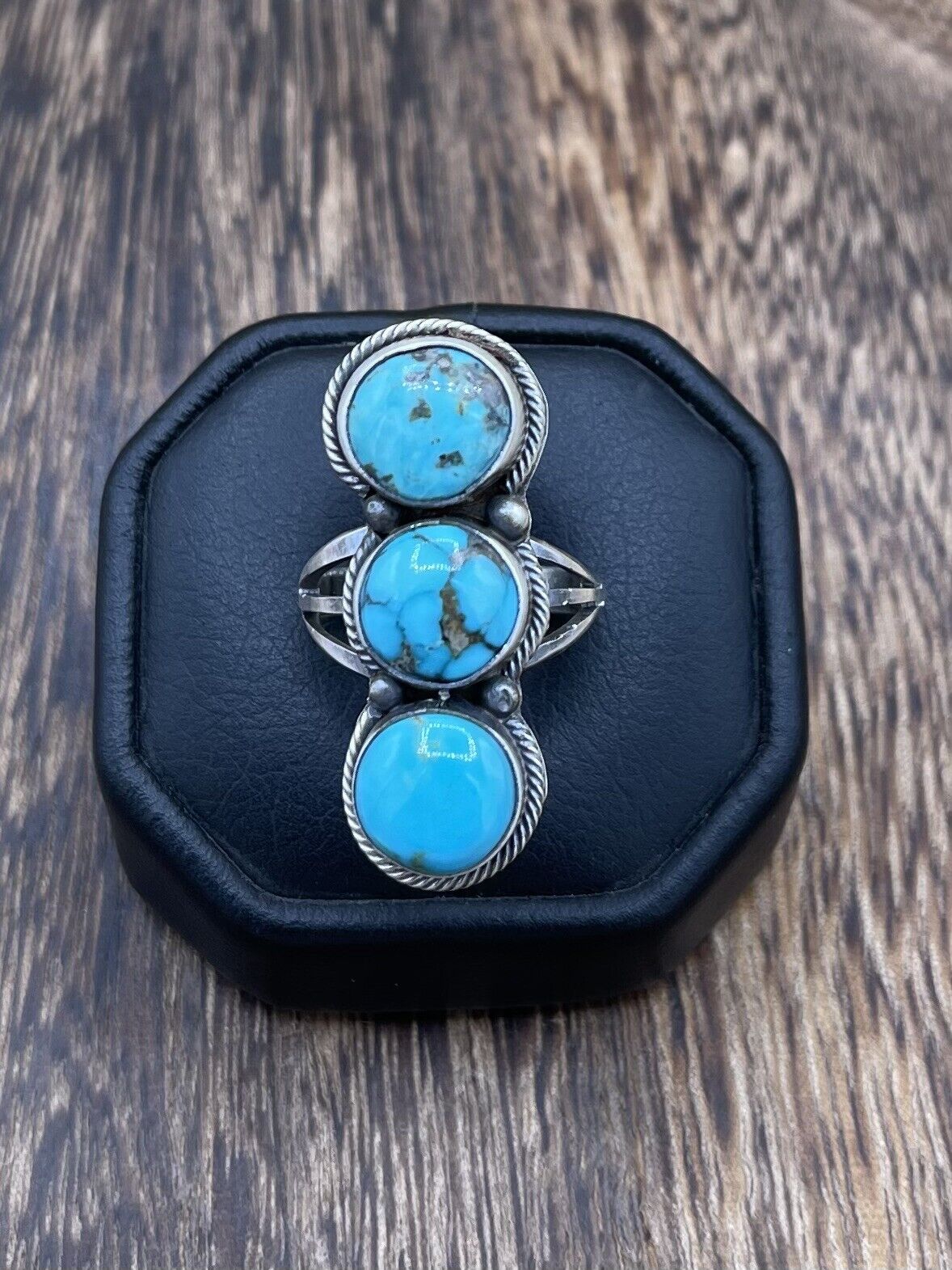 Native American Navajo Handmade Sterling Silver Kingman Turquoise Ring Size 7.5