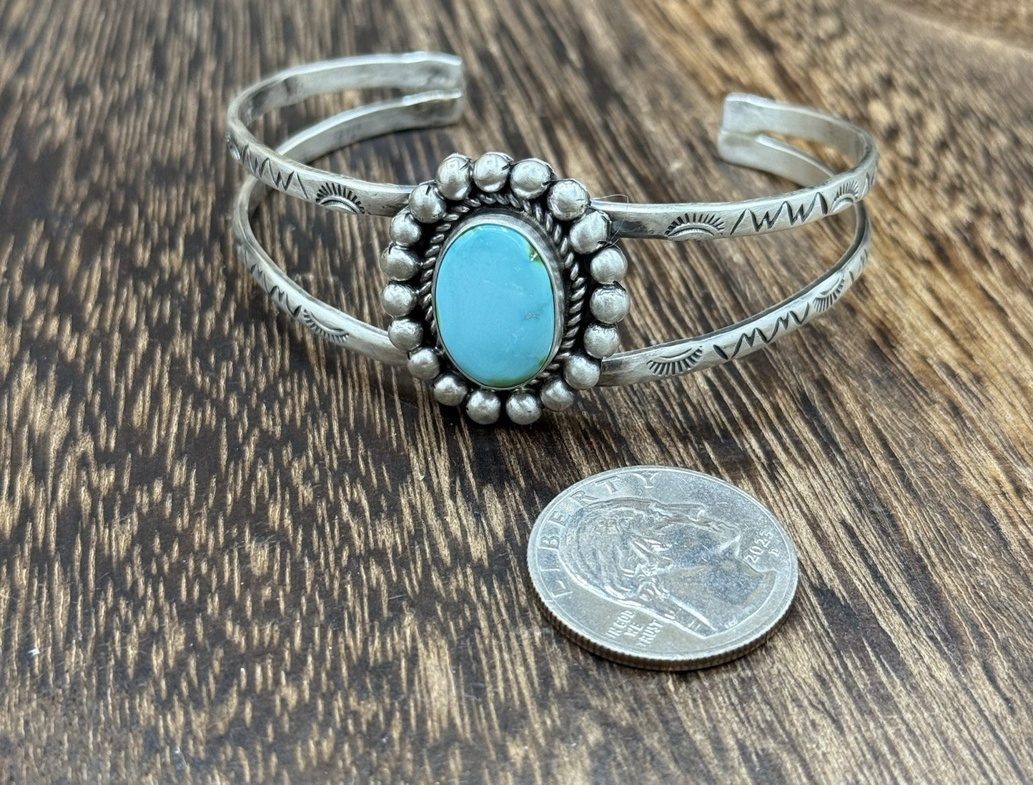 Native Navajo Handmade Sterling Silver Sonoran Gold Turquoise Cuff Bracelet