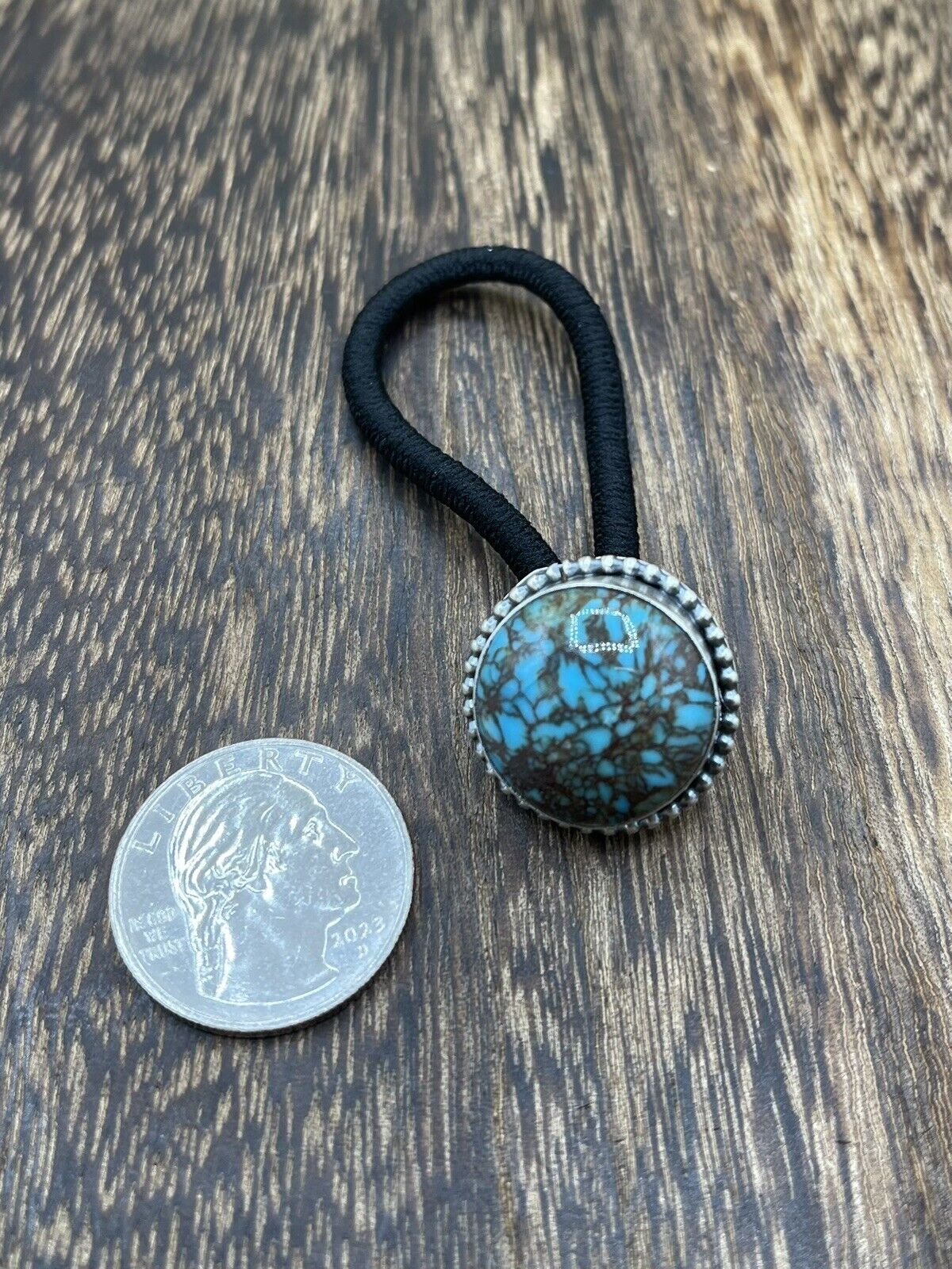 Native American Navajo Handmade Sterling Silver Turquoise Hair Tie Scott Skeets